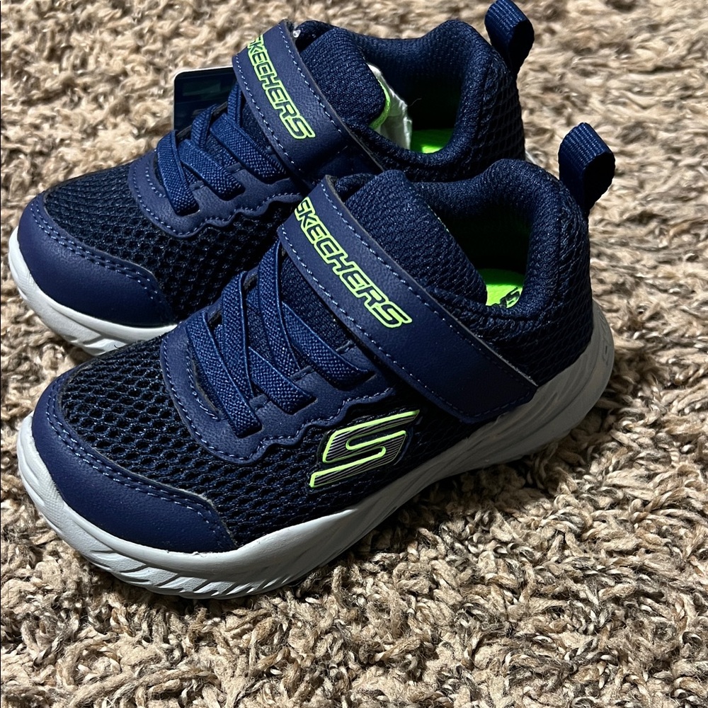 Skechers Kids Navy and Lime Sneakers